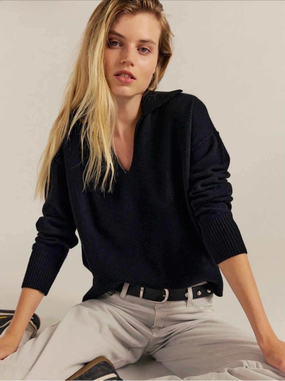 Free people Eloura cashmere Henley sweater black